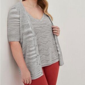 Torrid Pointelle Cardigan V-Neck Short Sleeve Sweater